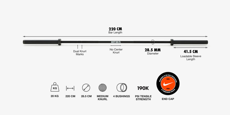 Nike Coated Premium Barbell 15 kg - Black ("Just Do It")